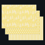 Yellow White Christmas Trees Polka Dots Stripe Wrapping Paper Sheet<br><div class="desc">Three sheet yellow and white Christmas wrapping paper set. Sheet 1 is yellow and covered with white Christmas trees. Sheet 2 is a coordinating yellow with white polka dot pattern, and sheet 3 is yellow with white striped pattern. Contact us for help with customization or to request matching or coordinating...</div>