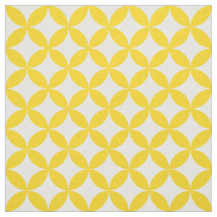Yellow White Circles and Diamonds Pattern Fabric