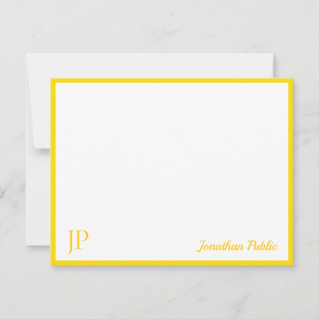 Yellow White Classic Handwritten Script Monogram Card (Front)