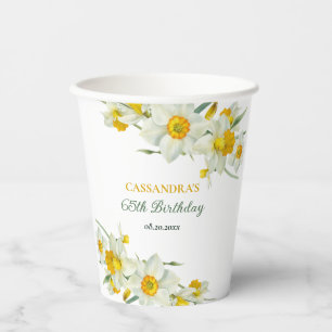 Yellow White Daffodil Rustic Floral Birthday  Paper Cups