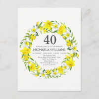 Yellow White Daffodils 40th Birthday Invitation