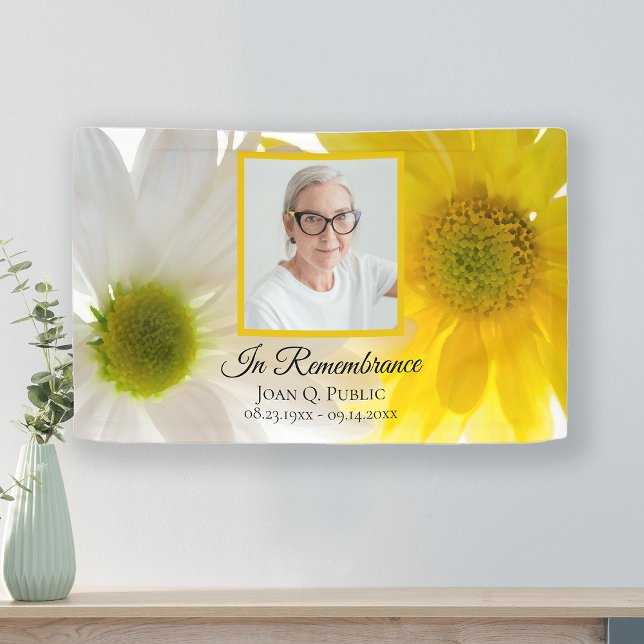Yellow White Daisies Celebration of Life Funeral Banner (Creator Uploaded)