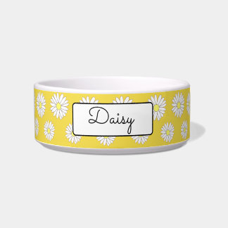 Yellow & White Daisies Personalized Dog Bowl