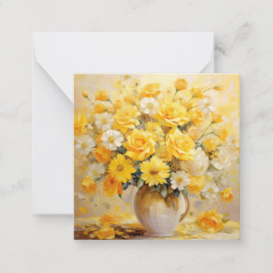 Yellow White Daisies & Roses In Jug Flat Note Card