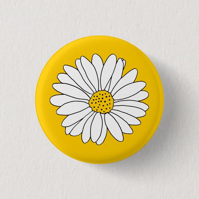 Yellow White Daisy 1 Inch Round Button (Front)