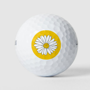 Yellow & White Daisy 2 Golf Balls