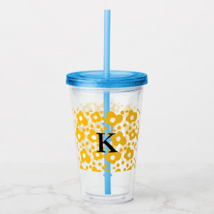 Yellow white daisy floral pattern add monogram mus acrylic tumbler