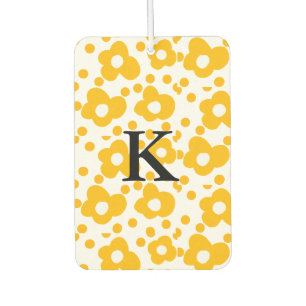 Yellow white daisy floral pattern add monogram mus air freshener