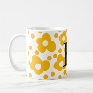 Yellow white daisy floral pattern add monogram mus coffee mug