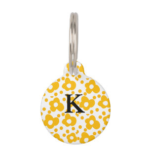 Yellow white daisy floral pattern add monogram mus pet tag