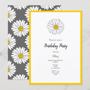 Yellow White Daisy Grey Yellow White Daisy Pattern Invitation