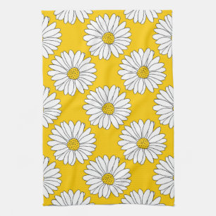 Yellow White Daisy Pattern 2 Kitchen Towel