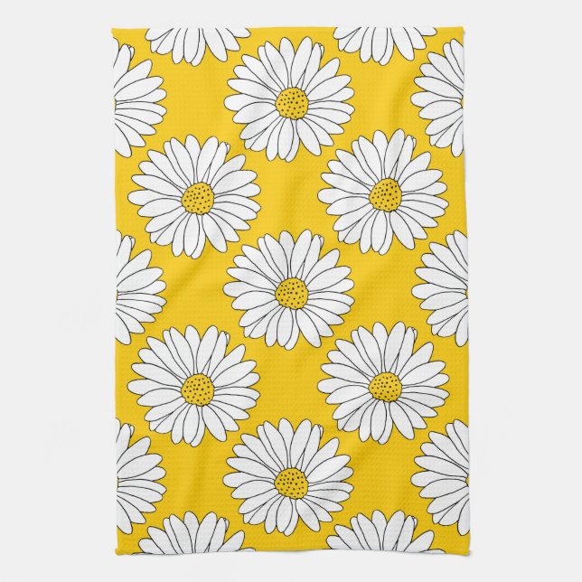 Yellow White Daisy Pattern 2 Kitchen Towel (Vertical)