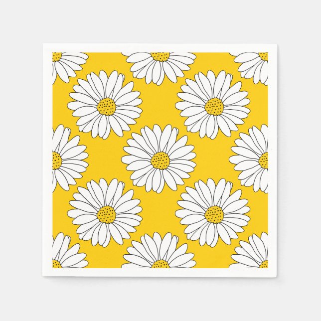Yellow White Daisy Pattern 2 Napkin (Front)
