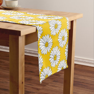 Yellow White Daisy Pattern 2 Short Table Runner