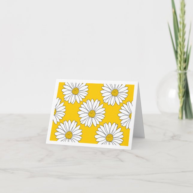 Yellow White Daisy Pattern 2 Thank You Card (Front)