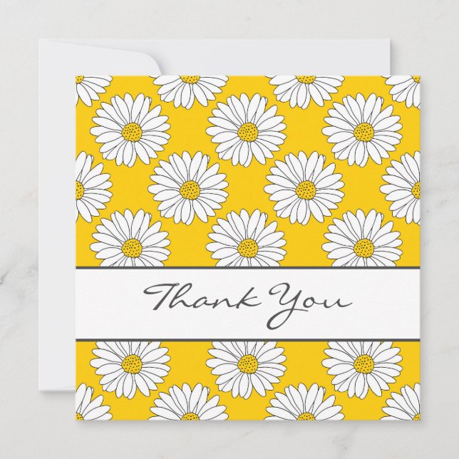 Yellow White Daisy Pattern 2 Thank You Card (Front)