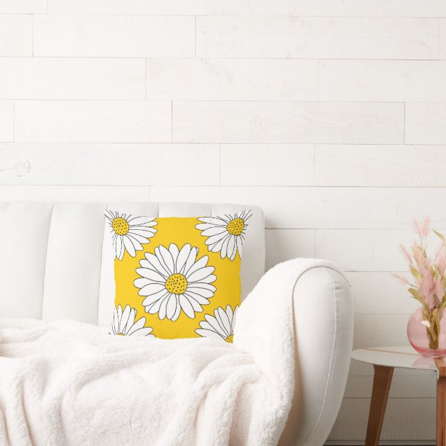 Yellow White Daisy Pattern 2  Throw Pillow (Couch)