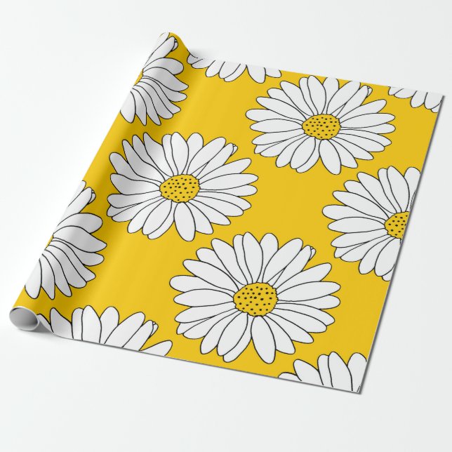 Yellow White Daisy Pattern 2 Wrapping Paper (Unrolled)