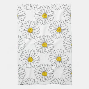 Yellow White Daisy Pattern Kitchen Towel