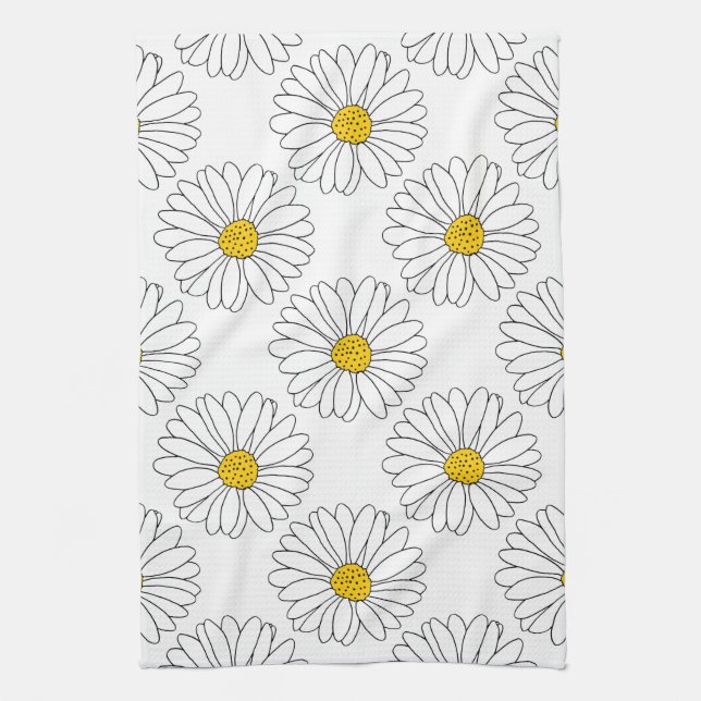 Yellow White Daisy Pattern Kitchen Towel (Vertical)