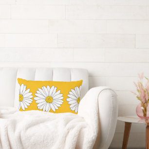 Yellow White Daisy Pattern Lumbar Pillow