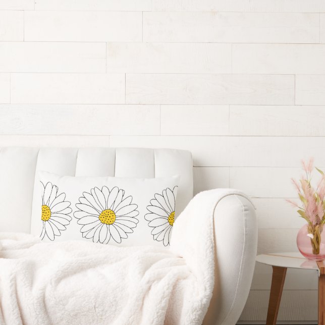 Yellow White Daisy Pattern Lumbar Pillow (Couch)