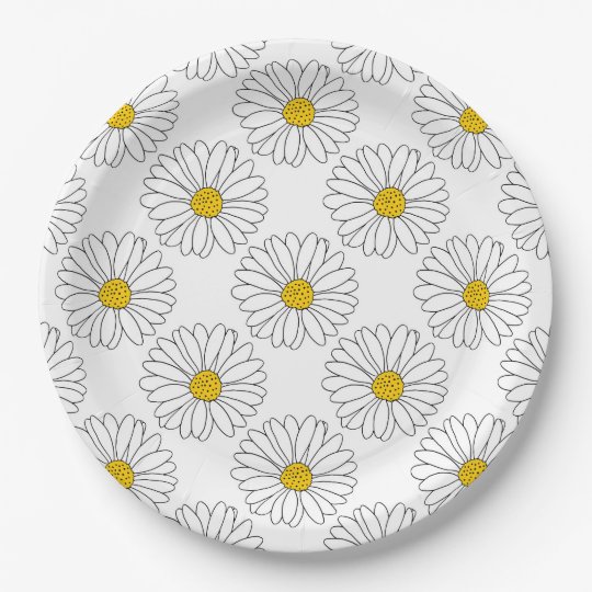 Yellow White Daisy Pattern Paper Plate Zazzle.ca
