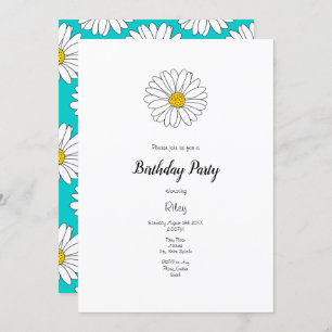 Yellow White Daisy Yellow Turquoise Daisy Pattern Invitation