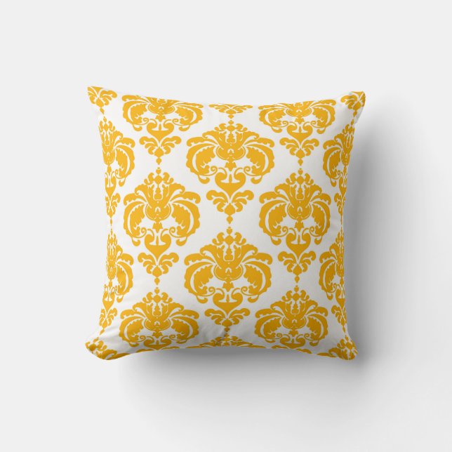 Yellow & White Damask Chic Modern Elegant Pattern Throw Pillow (Front)
