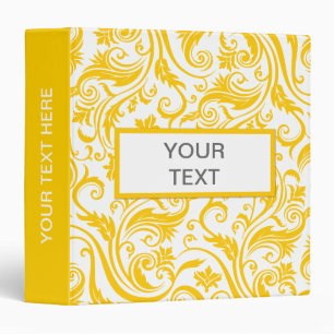 Yellow White Damask Monogram Binder