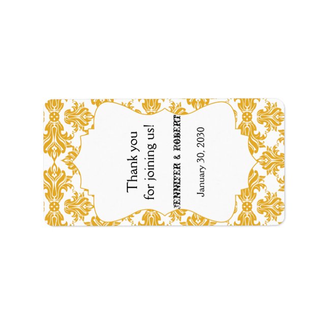 Yellow White Damask Wedding Lip Balm Label (Front)