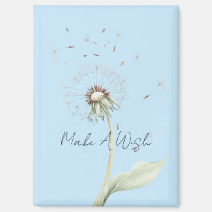 Yellow White Dandelion Flower Wish Magnet