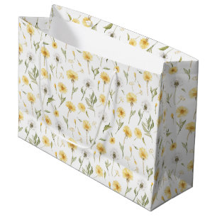 Yellow White Dandelion Flowers Birthday Large Gift Bag