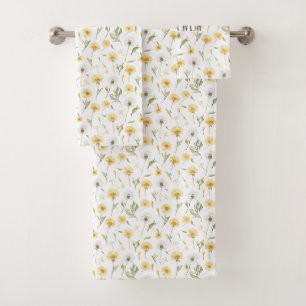 Yellow White Dandelions Flowers Bath Towel Set