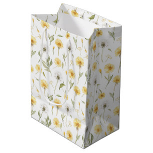 Yellow White Dandelions Flowers Birthday Medium Gift Bag