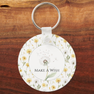 Yellow White Dandelions Flowers Keychain