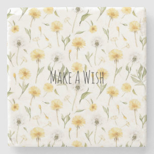 Yellow White Dandelions Flowers Make A Wish Stone Coaster