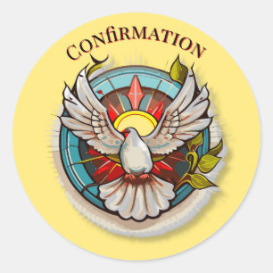 Yellow White Dove Religious Catholic Confirmation  Classic Round Sticker