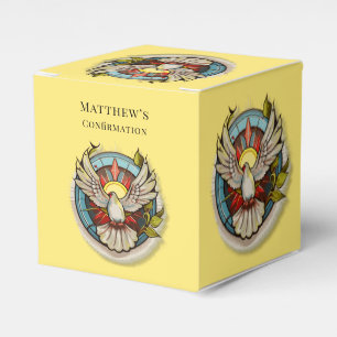 Yellow White Dove Religious Catholic Confirmation Favor Box