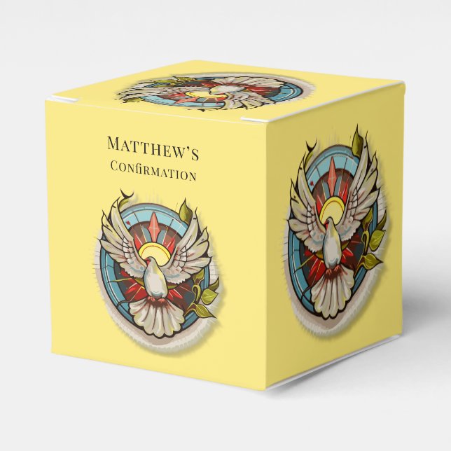 Yellow White Dove Religious Catholic Confirmation  Favor Box (Front Side)