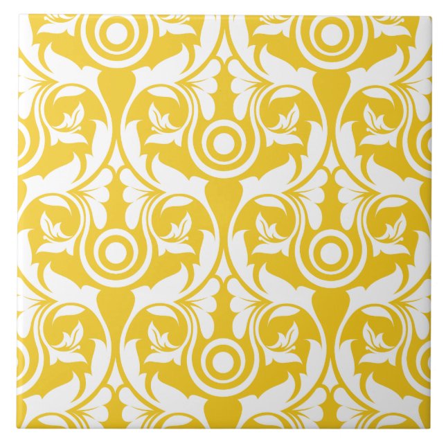 Yellow &white elegant floral pattern tile (Front)