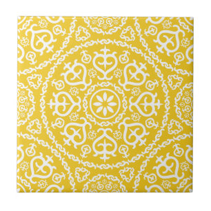 Yellow &white elegant intricate geometric pattern tile