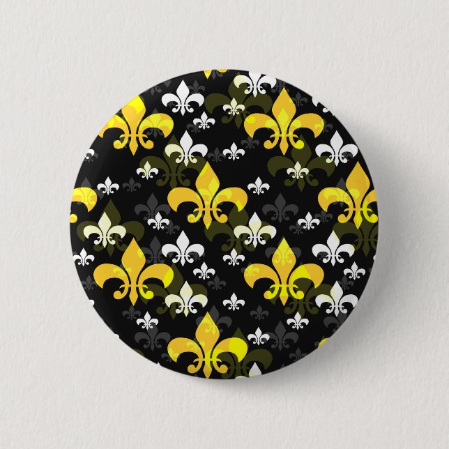 Yellow White Fleur De Lis  2 Inch Round Button (Front)