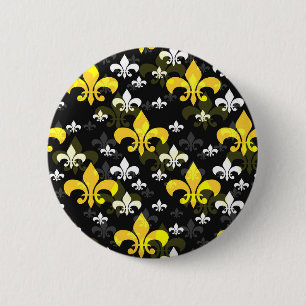 Yellow White Fleur De Lis  2 Inch Round Button