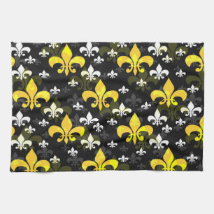 Yellow White Fleur De Lis  Kitchen Towel