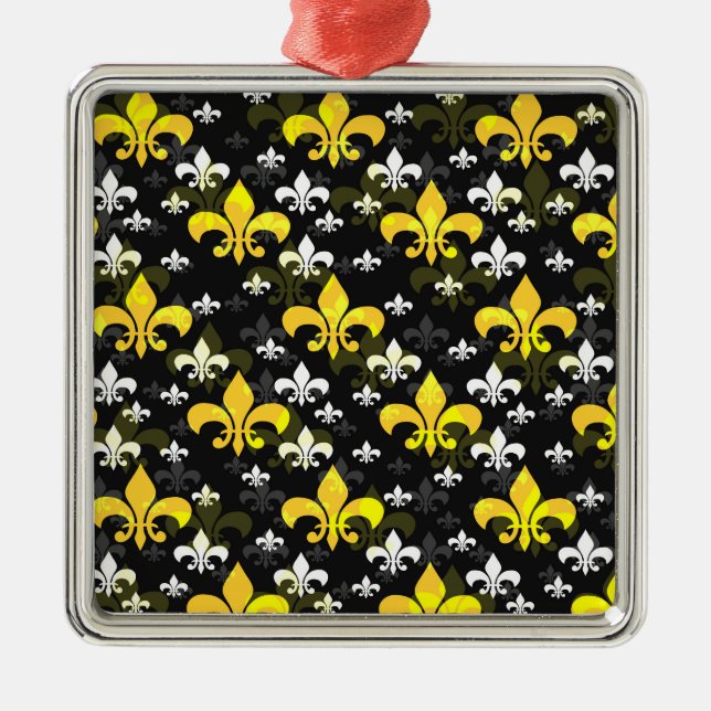 Yellow White Fleur De Lis  Metal Ornament (Front)