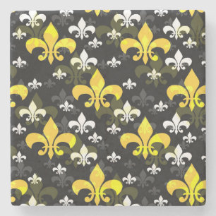 Yellow White Fleur De Lis Stone Coaster