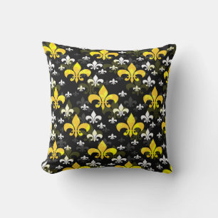 Yellow White Fleur De Lis Throw Pillow