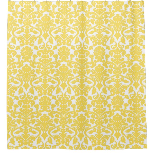 Yellow White Floral Damask Shower Curtain (Front)